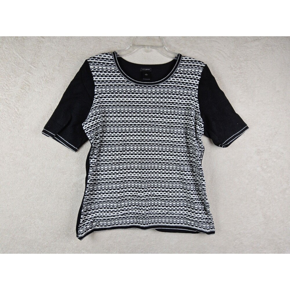 Ann Taylor Women’s Short Sleeve Sweater Top Black White Size L